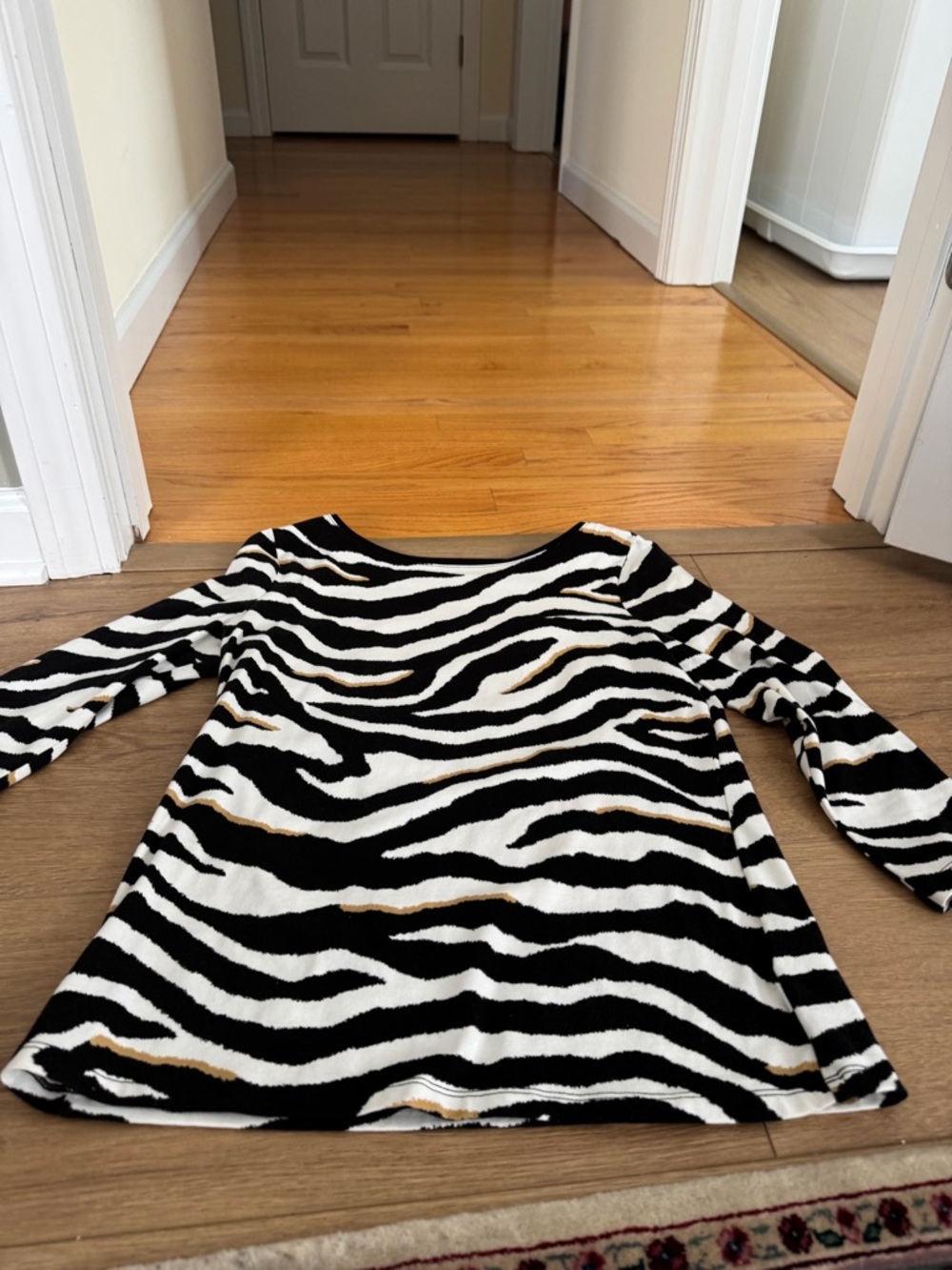 Talbots Zebra-Striped Black, White & Tan Knit Top